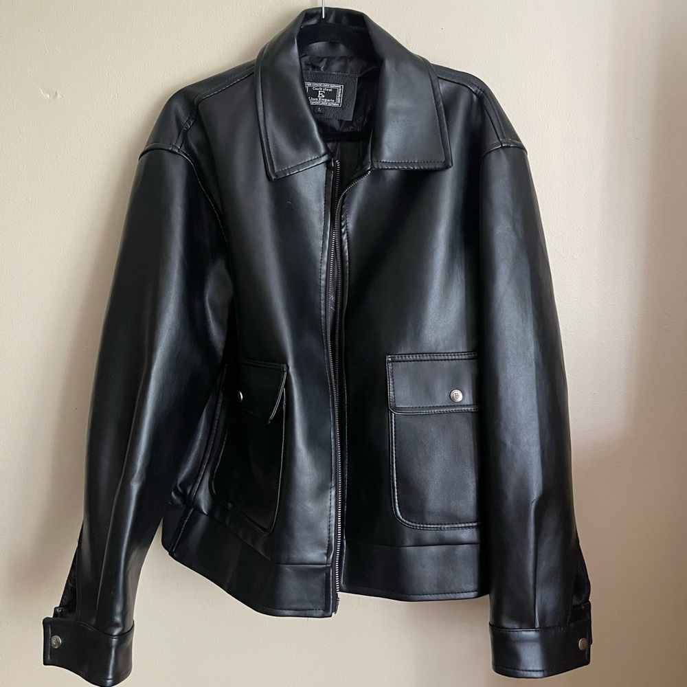 Black Italian Collared Leather Jacket